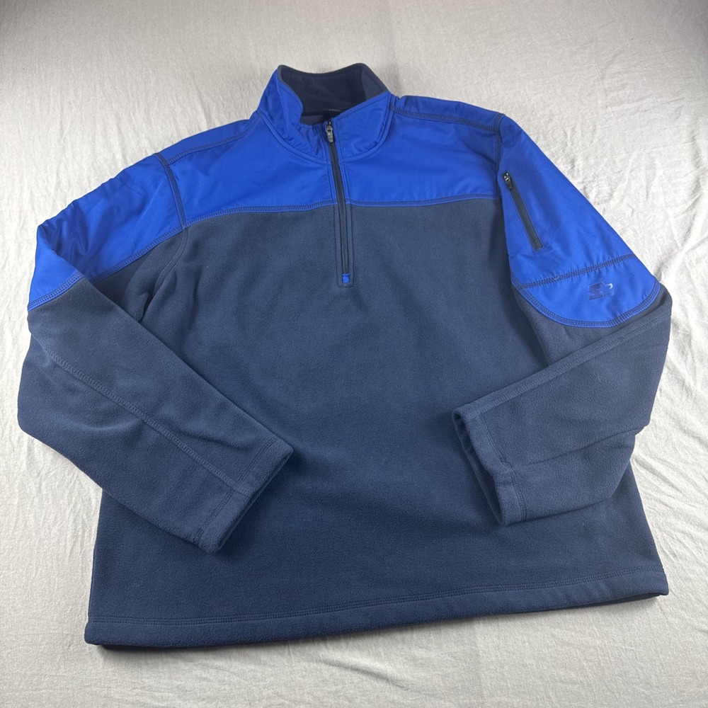 Starter Pullover Fleece Mens L Blue 1/4 Zip Sweatshirt Outdoors Sweater Casual